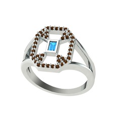 Lea Baget Yüzük - Akuamarin ve dumanlı kuvars 14 ayar beyaz altın yüzük #1sglr8s