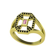 Pembe kuvars ve siyah zirkon 8 ayar altın yüzük