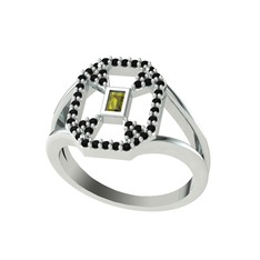 Lea Baget Yüzük - Peridot ve siyah zirkon 925 ayar gümüş yüzük #1tn3wcb