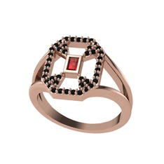Lea Baget Yüzük - Garnet ve siyah zirkon 925 ayar rose altın kaplama gümüş yüzük #1u0bxw