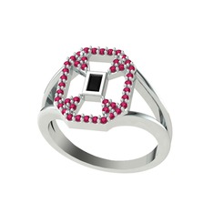 Siyah zirkon ve rodolit garnet 18 ayar beyaz altın yüzük