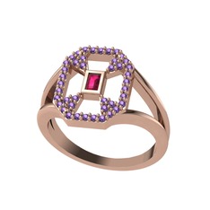 Rodolit garnet ve ametist 925 ayar rose altın kaplama gümüş yüzük