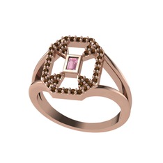 Lea Baget Yüzük - Pembe kuvars ve dumanlı kuvars 14 ayar rose altın yüzük #1uo4b57