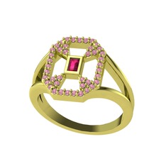 Rodolit garnet ve pembe kuvars 14 ayar altın yüzük