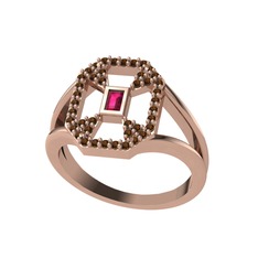 Rodolit garnet ve dumanlı kuvars 14 ayar rose altın yüzük