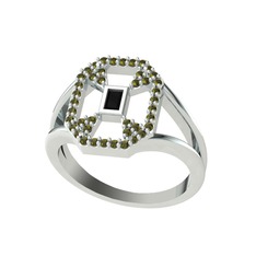 Siyah zirkon ve peridot 925 ayar gümüş yüzük