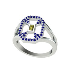 Peridot ve lab safir 14 ayar beyaz altın yüzük