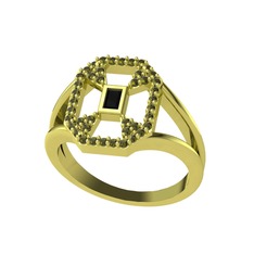 Siyah zirkon ve peridot 8 ayar altın yüzük