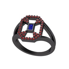 Lab safir ve garnet 925 ayar siyah rodyum kaplama gümüş yüzük