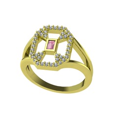 Pembe kuvars ve pırlanta 8 ayar altın yüzük (0.3696 karat)