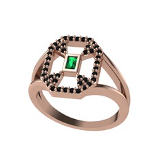 Lea Baget Yüzük - Yeşil kuvars ve siyah zirkon 8 ayar rose altın yüzük #2xkzyp