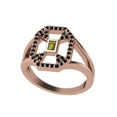 Lea Baget Yüzük - Peridot ve siyah zirkon 8 ayar rose altın yüzük #3eli05