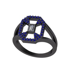 Lea Baget Yüzük - Swarovski ve lab safir 925 ayar siyah rodyum kaplama gümüş yüzük #3lybs8