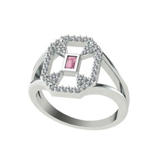 Lea Baget Yüzük - Pembe kuvars ve pırlanta 925 ayar gümüş yüzük (0.3696 karat) #3qn1iv