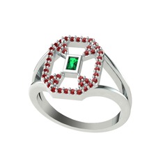 Lea Baget Yüzük - Yeşil kuvars ve garnet 14 ayar beyaz altın yüzük #3slhuc