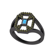 Akuamarin ve peridot 925 ayar siyah rodyum kaplama gümüş yüzük