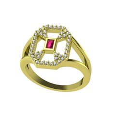 Rodolit garnet ve beyaz zirkon 8 ayar altın yüzük