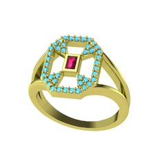 Rodolit garnet ve akuamarin 925 ayar altın kaplama gümüş yüzük