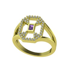 Ametist ve pırlanta 925 ayar altın kaplama gümüş yüzük (0.3696 karat)