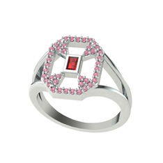 Garnet ve pembe kuvars 8 ayar beyaz altın yüzük