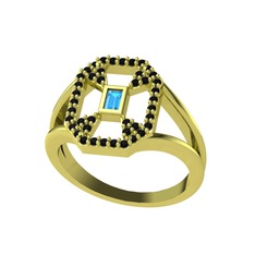 Lea Baget Yüzük - Akuamarin ve siyah zirkon 14 ayar altın yüzük #68v091