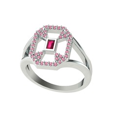 Rodolit garnet ve pembe kuvars 8 ayar beyaz altın yüzük