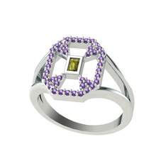 Lea Baget Yüzük - Peridot ve ametist 8 ayar beyaz altın yüzük #6t9r4y