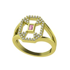 Lea Baget Yüzük - Pembe kuvars ve beyaz zirkon 18 ayar altın yüzük #73398n