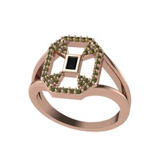 Siyah zirkon ve peridot 925 ayar rose altın kaplama gümüş yüzük