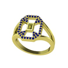 Peridot ve lab safir 18 ayar altın yüzük