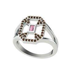 Lea Baget Yüzük - Pembe kuvars ve dumanlı kuvars 18 ayar beyaz altın yüzük #8ee8g7
