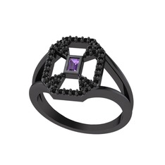 Lea Baget Yüzük - Ametist ve siyah zirkon 925 ayar siyah rodyum kaplama gümüş yüzük #8gpdtf
