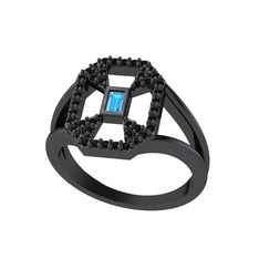 Lea Baget Yüzük - Akuamarin ve siyah zirkon 925 ayar siyah rodyum kaplama gümüş yüzük #8npi5q