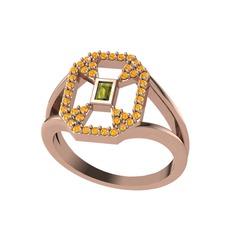 Peridot ve sitrin 14 ayar rose altın yüzük