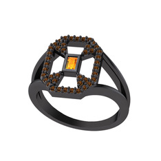 Lea Baget Yüzük - Sitrin ve dumanlı kuvars 925 ayar siyah rodyum kaplama gümüş yüzük #9x8por