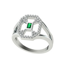 Lea Baget Yüzük - Yeşil kuvars ve beyaz zirkon 14 ayar beyaz altın yüzük #acszl9