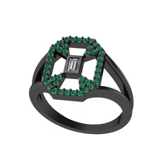 Lea Baget Yüzük - Swarovski ve yeşil kuvars 925 ayar siyah rodyum kaplama gümüş yüzük #b6qkkc