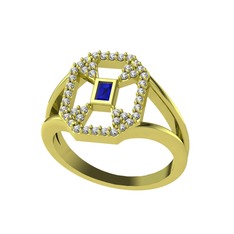 Lea Baget Yüzük - Lab safir ve swarovski 925 ayar altın kaplama gümüş yüzük #b8ns80