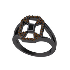 Lea Baget Yüzük - Siyah zirkon ve dumanlı kuvars 925 ayar siyah rodyum kaplama gümüş yüzük #bavc7r