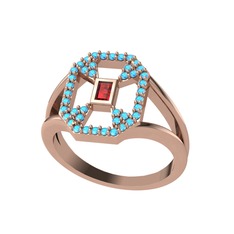 Garnet ve akuamarin 14 ayar rose altın yüzük