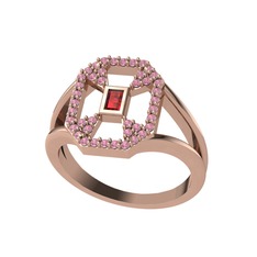 Garnet ve pembe kuvars 14 ayar rose altın yüzük