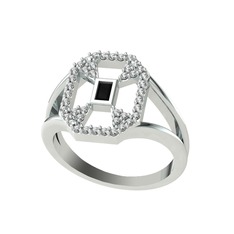 Lea Baget Yüzük - Siyah zirkon ve swarovski 14 ayar beyaz altın yüzük #e28wdc