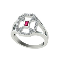 Lea Baget Yüzük - Rodolit garnet ve pırlanta 14 ayar beyaz altın yüzük (0.3696 karat) #ebhapd