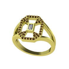 Swarovski ve dumanlı kuvars 18 ayar altın yüzük