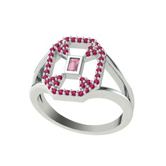 Lea Baget Yüzük - Pembe kuvars ve rodolit garnet 8 ayar beyaz altın yüzük #f5p4ci