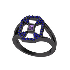 Ametist ve lab safir 925 ayar siyah rodyum kaplama gümüş yüzük