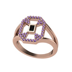 Lea Baget Yüzük - Siyah zirkon ve ametist 14 ayar rose altın yüzük #h6sya7