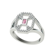 Pembe kuvars ve swarovski 14 ayar beyaz altın yüzük