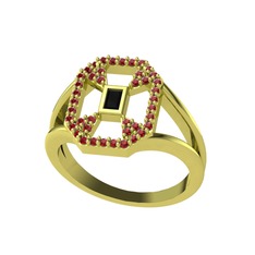 Siyah zirkon ve garnet 8 ayar altın yüzük