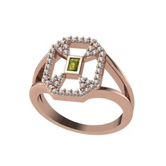 Lea Baget Yüzük - Peridot ve beyaz zirkon 18 ayar rose altın yüzük #iq63ch